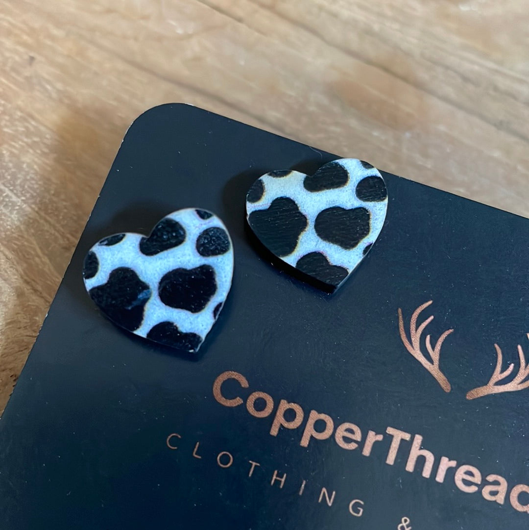 Cow Print Wooden Earring Set