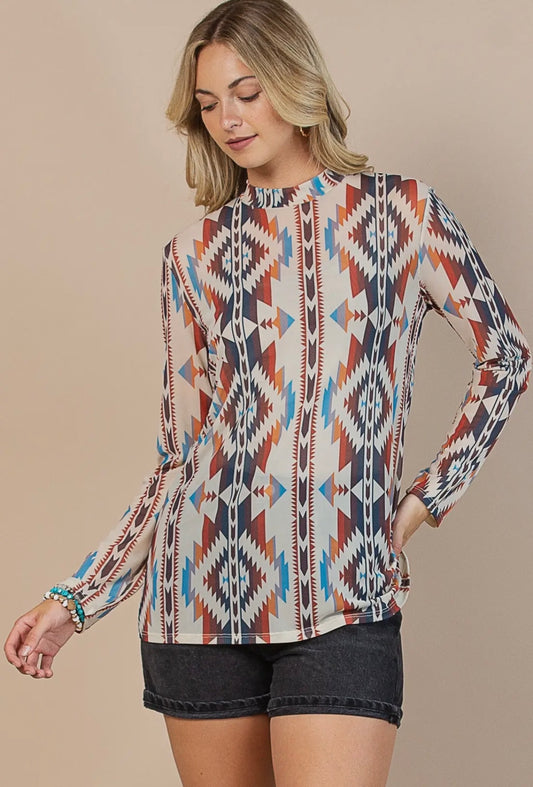 Out West Aztec Mesh Long Sleeve
