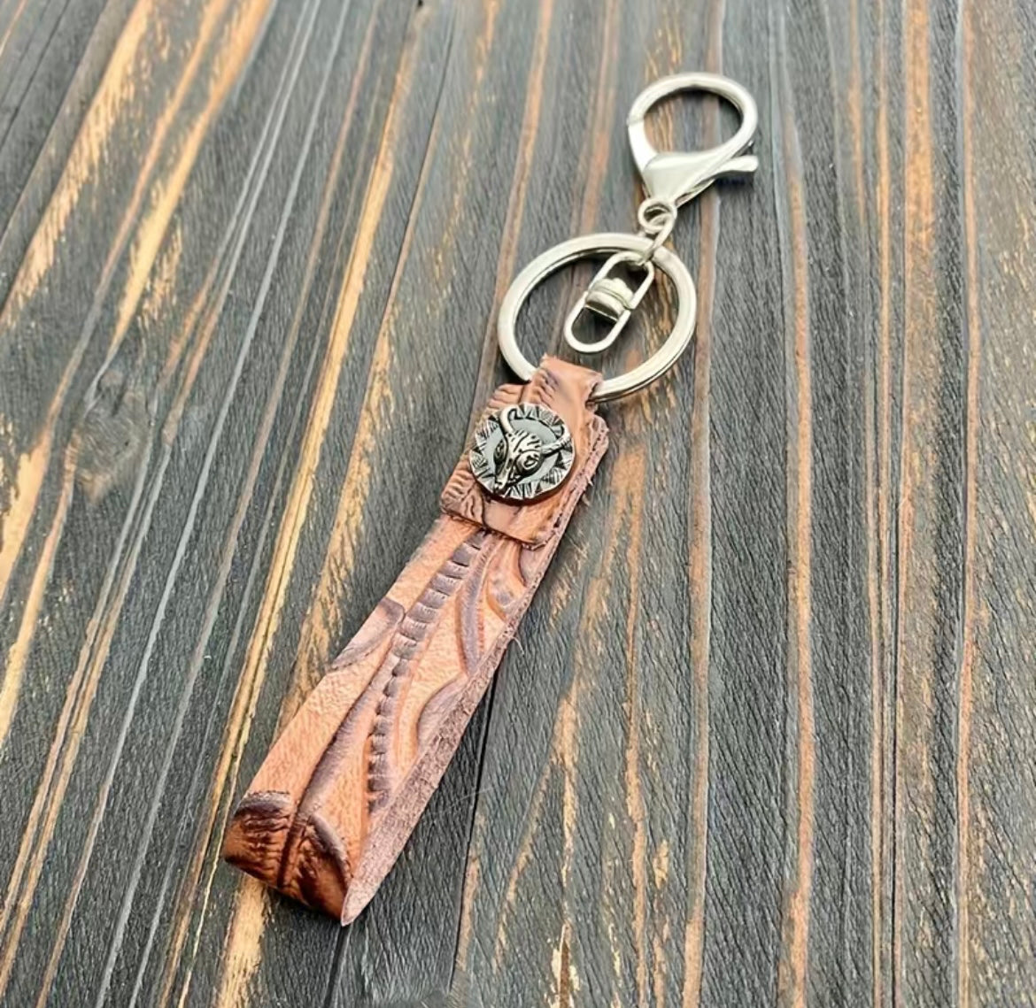 Tooled Leather Keychain